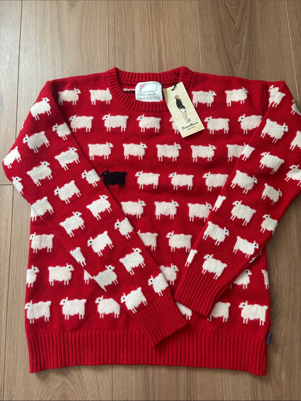 Rowing Blazers Red Sheep-Pattern Crewneck Sweater